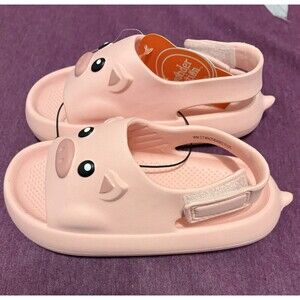 Wonder Nation Big Girls 9-10 Rubber Slip-on Pink Critter Pig  New Water Friendly